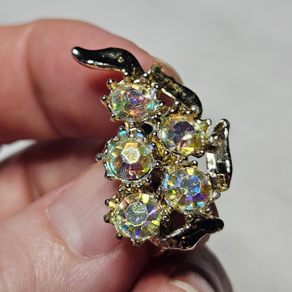 AB Rhinestone Brooch Womens OS Gold Iridescent Vintage Cluster Pin